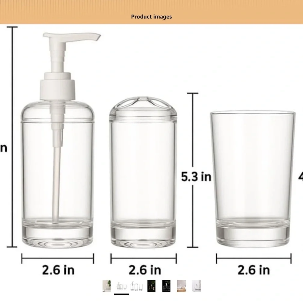 3 Piece Bathroom Accessories - Clear Acrylic Bathroom Set